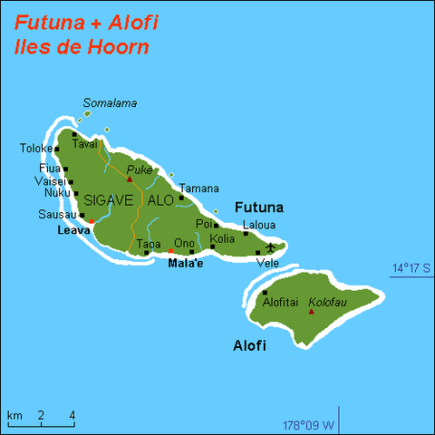 Carte géographique de Futuna, Alori et îles de Hoorn